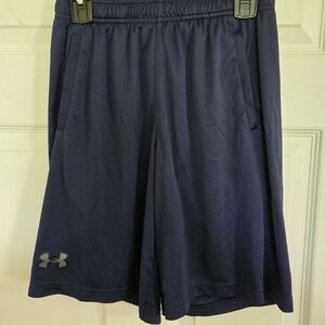 Under Armour Youth Medium Navy Shorts W Grey Logo EUC